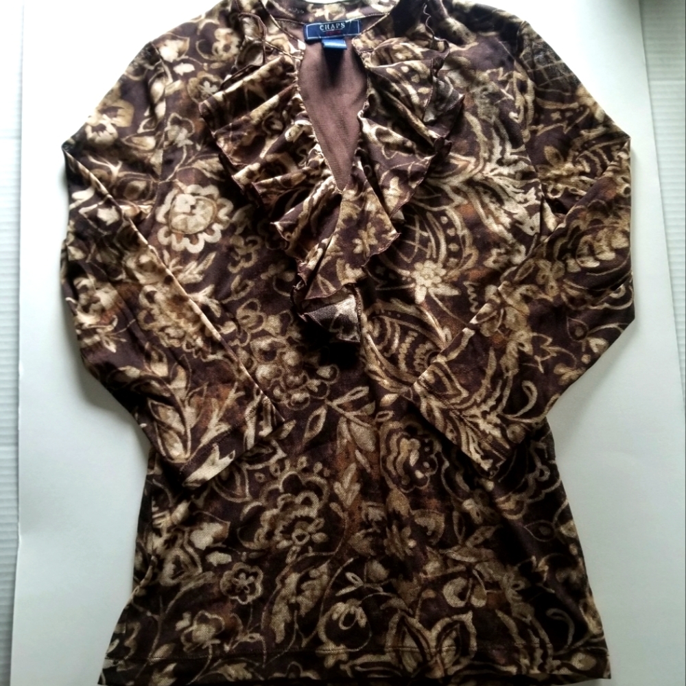 Chaps Floral Blouse Top S Brown